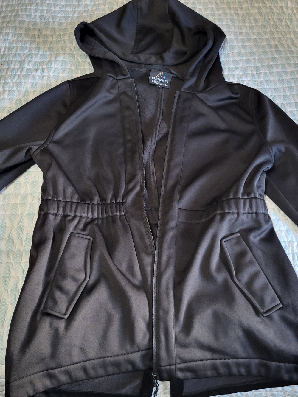 Womens Black Hooded Jacket with Elastic Waist